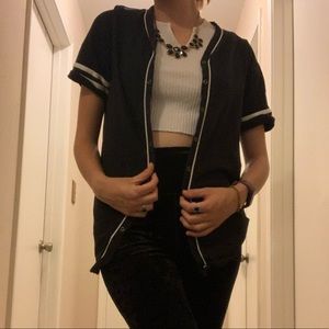 Button up black and white short sleeve tee shirt